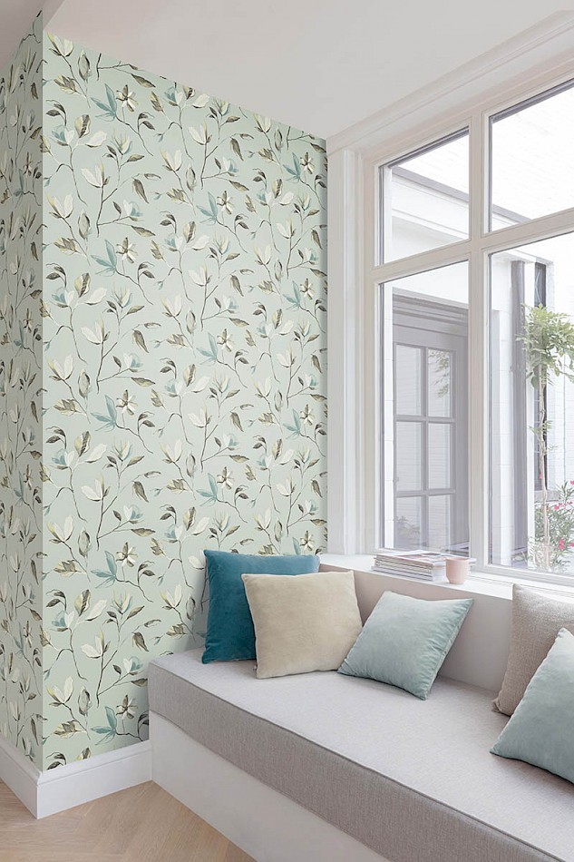 Khroma ZEN004 Zen Blooming Teal - tapeta w kwiaty magnolii