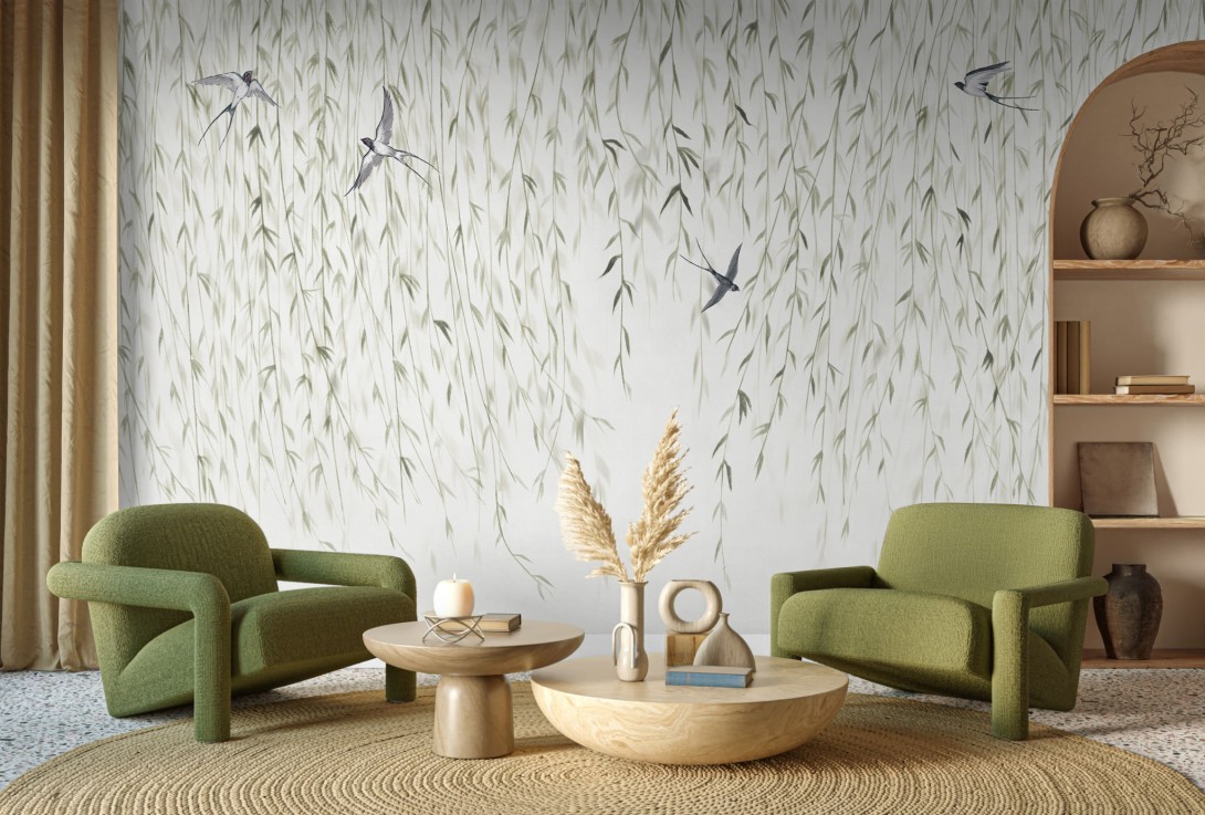 Wall & More 25109 24A Willow - mural w ptaki i wierzbę