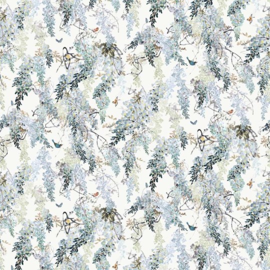 Sanderson DBOW217468 Curios Wisteria Falls Aqua - mural w wisterie