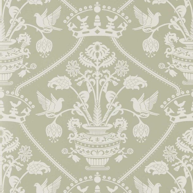 Sanderson DHIP217502 Highgrove Highgrove Damask Silver Green - tapeta w adamaszek