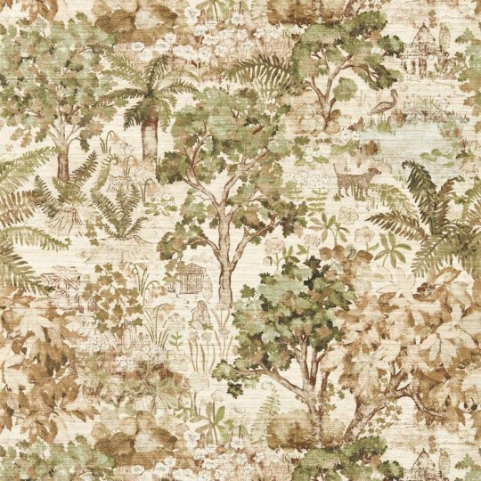 Sanderson DHIP217490 Highgrove The Stumpery Lichen - tapeta w drzewa i paprocie
