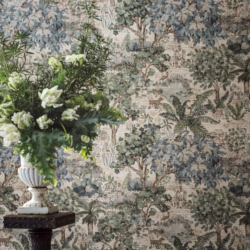 Sanderson DHIP217492 Highrowe The Stumpery Dell - mural w drzewa i paprocie