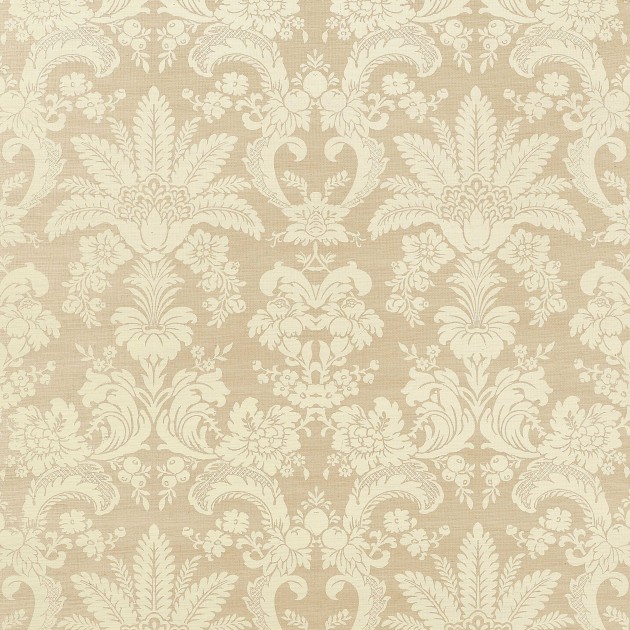 Thibaut T3632 Grasscloth Resource 2 West Indies Damask Cream on Beige - tapeta z sizalu w ornamenty roślinne
