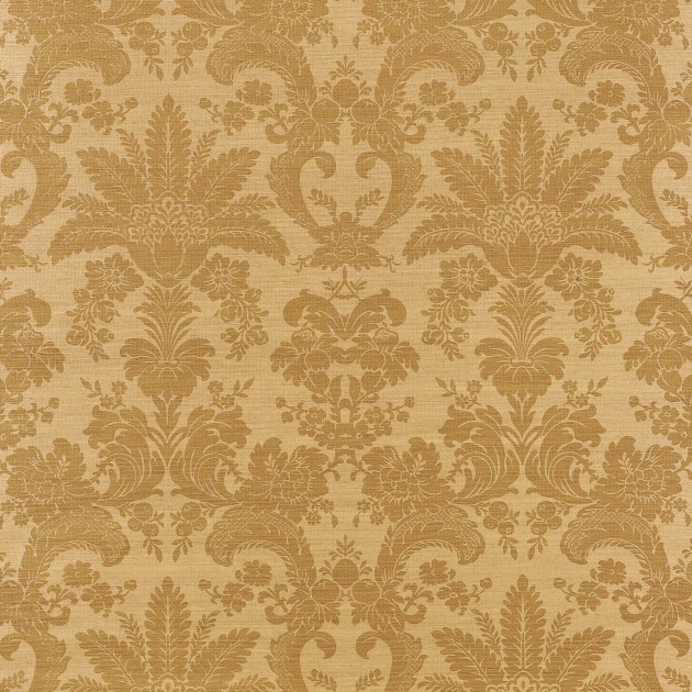 Thibaut T3630 Grasscloth Resource 2 West Indies Damask Metallic Gold on Camel - tapeta z sizalu w ornamenty roślinne