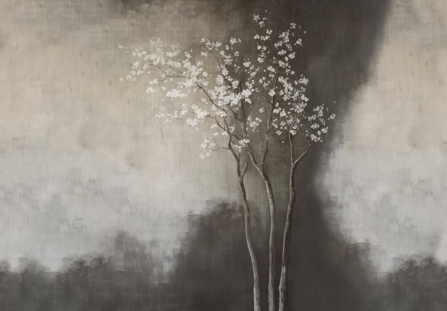 Wall&decò WDWS2601 Contemporary 2026 White Spring - mural w drzewo na zamglonym tle