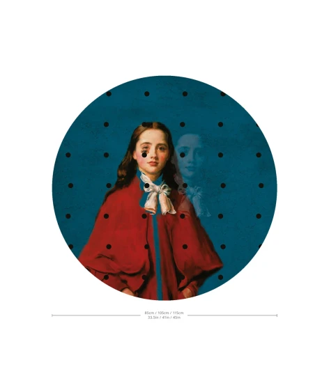 Wallcolors DOT-9291 Dots Girl in red - okrągły mural w dziewczynkę w czerwonym płaszczu i kropki