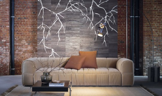 Omexco LAN271 Light at Night - mural z forniru drewnianego w metaliczne drzewo