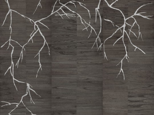 Omexco LAN272 Light at Night - mural z forniru drewnianego w metaliczne drzewo