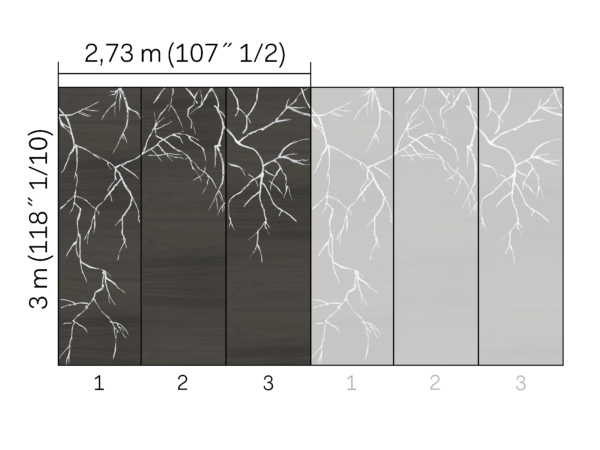 Omexco LAN272 Light at Night - mural z forniru drewnianego w metaliczne drzewo