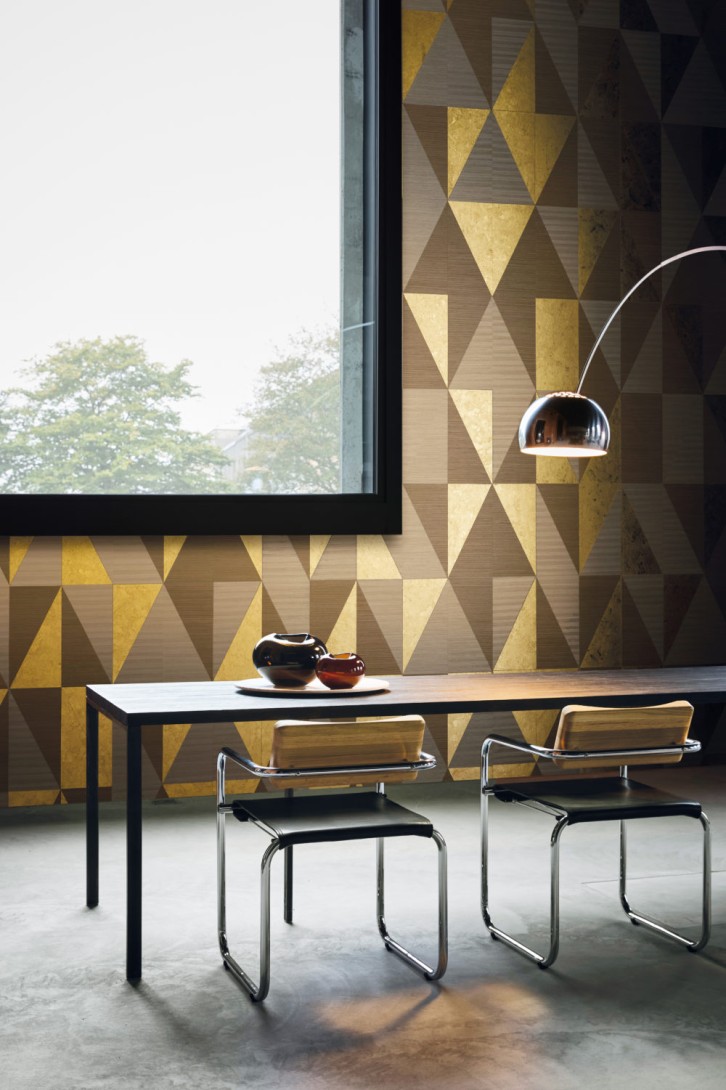 Omexco LAN312 Light at Night - tapeta z forniru drewnianego w patchworkowy wzór