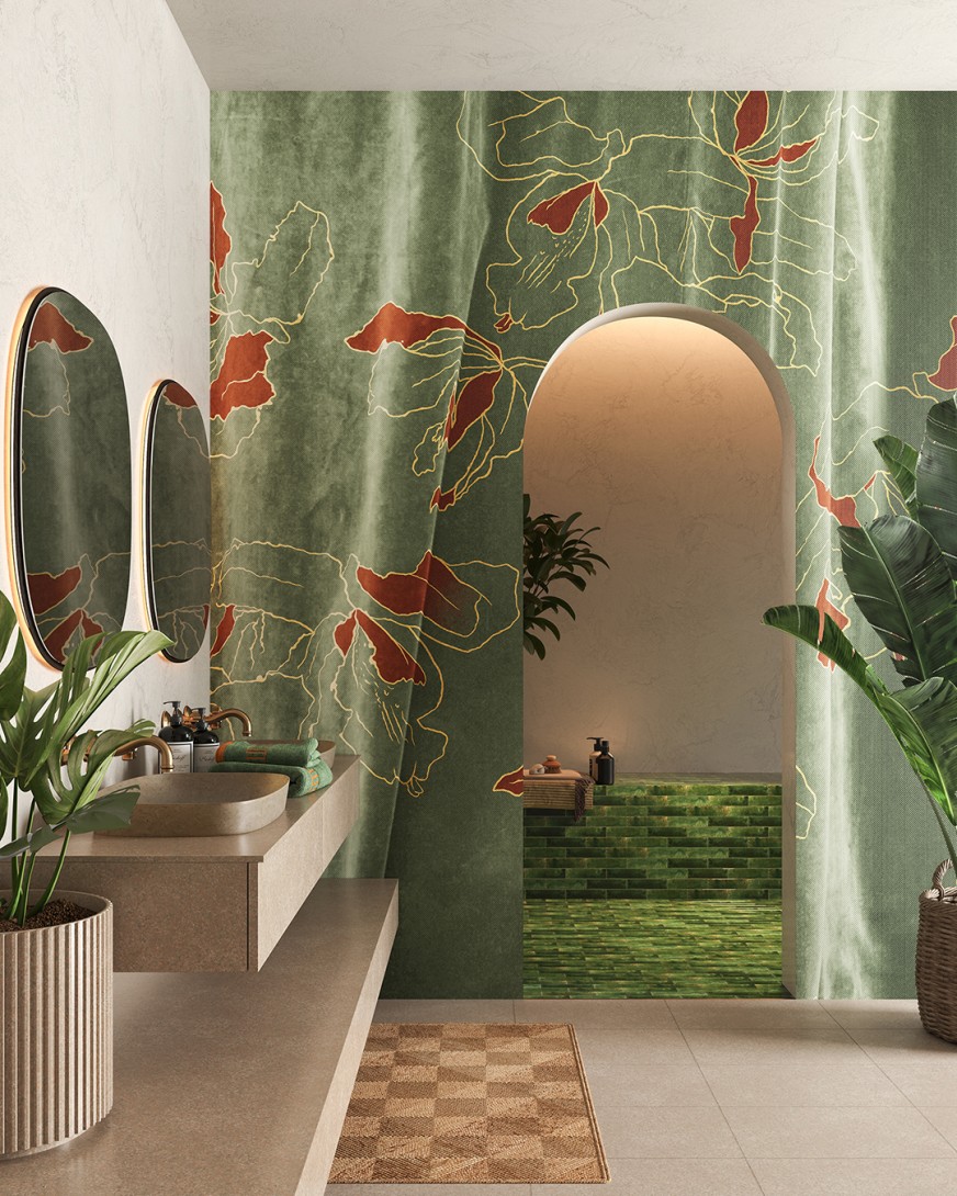 Inkiostro Bianco INKLOBT2501 Flamenco Velvet - mural w drapowaną tkaninę w kwiaty