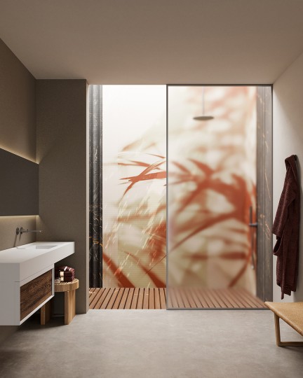 Inkiostro Bianco INKATKT2502 Flamenco Stoneglass - mural w cień liści i marmurowe pasy