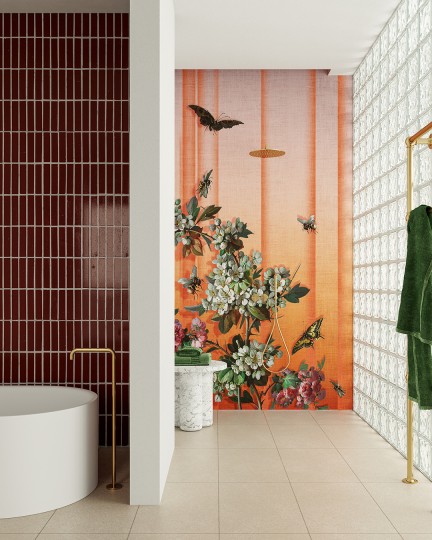 Inkiostro Bianco INKLONY2502 Flamenco Beebutterflies - mural w plisowaną tkaninę