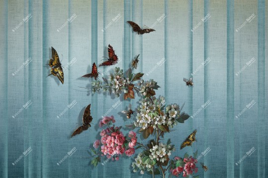 Inkiostro Bianco INKLONY2503 Flamenco Beebutterflies - mural w kwiaty, motyle i pszczoły