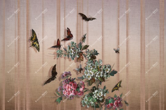 Inkiostro Bianco INKLONY2505 Flamenco Beebutterflies - mural w kwiaty, motyle i pszczoły