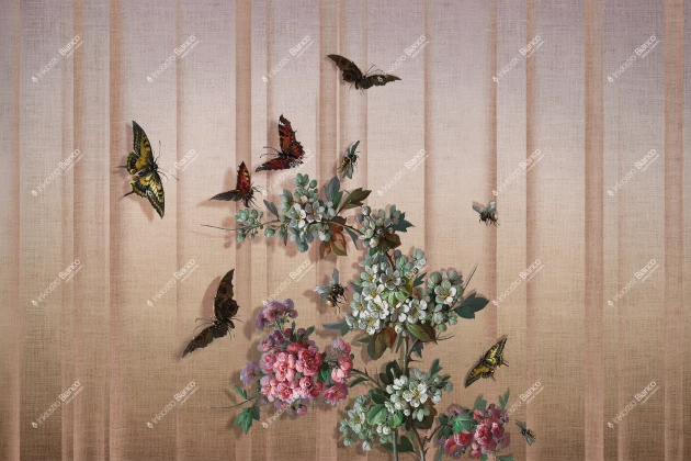 Inkiostro Bianco INKLONY2505 Flamenco Beebutterflies - mural w kwiaty, motyle i pszczoły