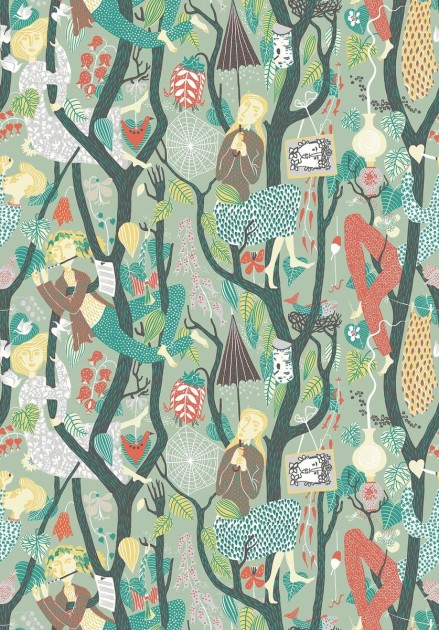Boras Tapeter 1376 Scandinavian Designers Stig Lindberg Melodi - tapeta w drzewa i postacie