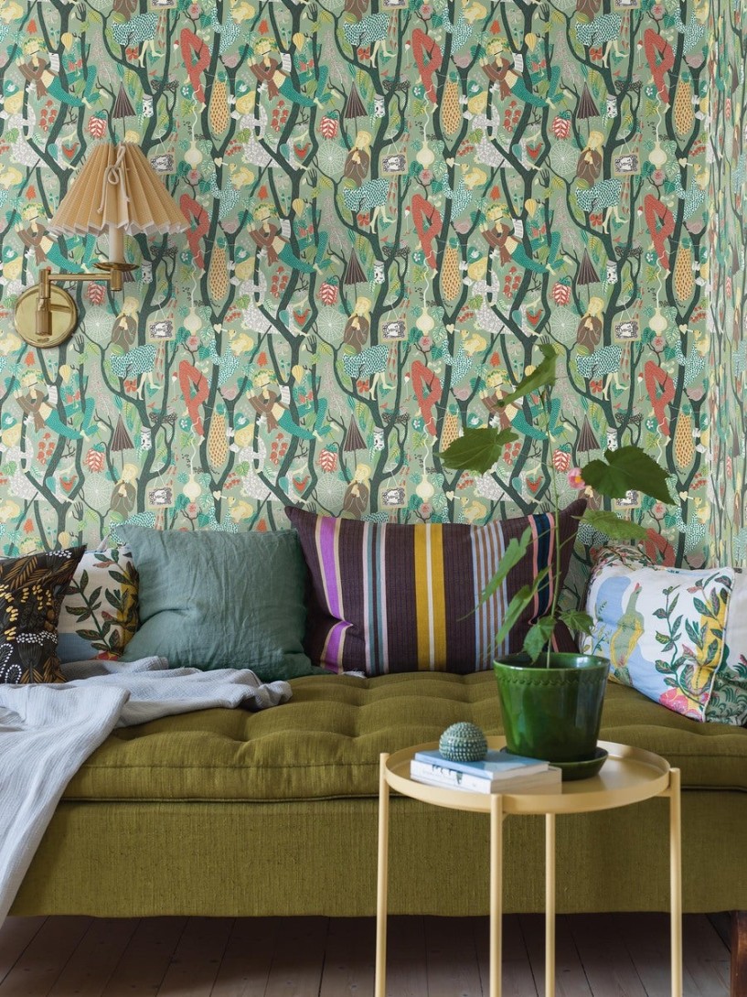 Boras Tapeter 1376 Scandinavian Designers Stig Lindberg Melodi - tapeta w drzewa i postacie