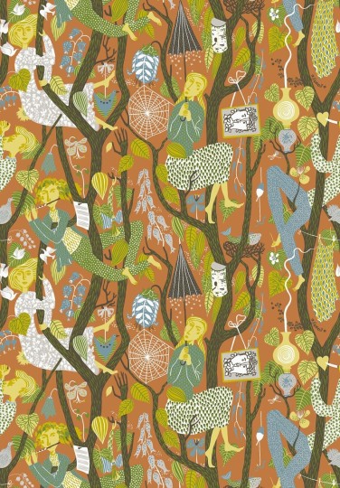 Boras Tapeter 1755 Scandinavian Designers Stig Lindberg Melodi - tapeta w drzewa i postacie