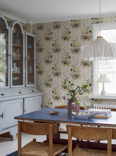 Boras Tapeter 1961 Scandinavian Designers Lisbet Jobs Fågelbo - tapeta rośliny i jaja