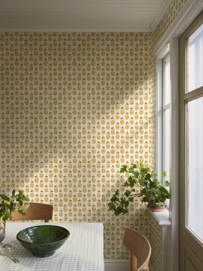 Boras Tapeter 1975 Scandinavian Designers Stig Lindberg Prunus - tapeta w śliwki retro