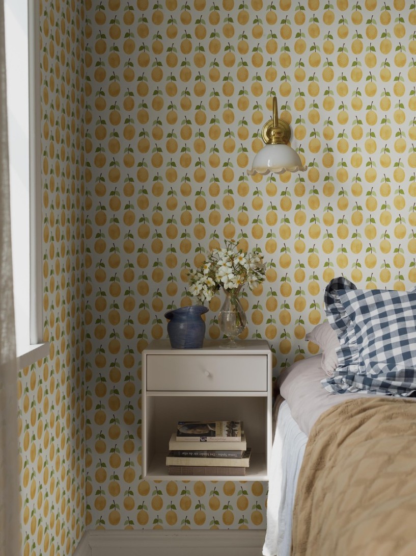 Boras Tapeter 1975 Scandinavian Designers Stig Lindberg Prunus - tapeta w śliwki retro