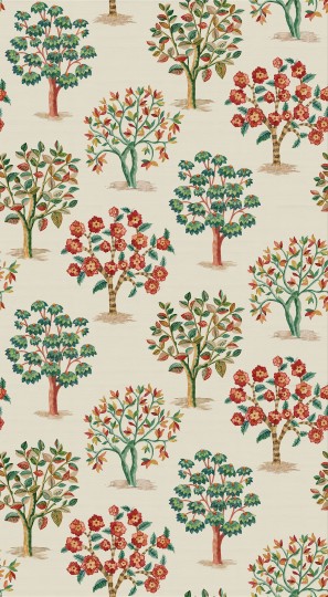 Osborne & Little NCW4590-01 Honfleur Fener Grove Pink/Red, Turquoise/Teal - tapeta z sizalu w drzewa