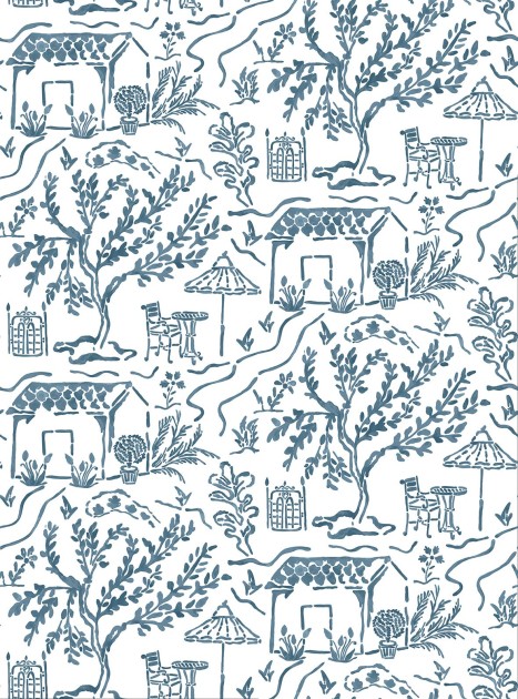 Osborne & Little NCW4594-02 Honfleur La Quintinie Blue/Purple - tapeta toile z motywem ogrodu