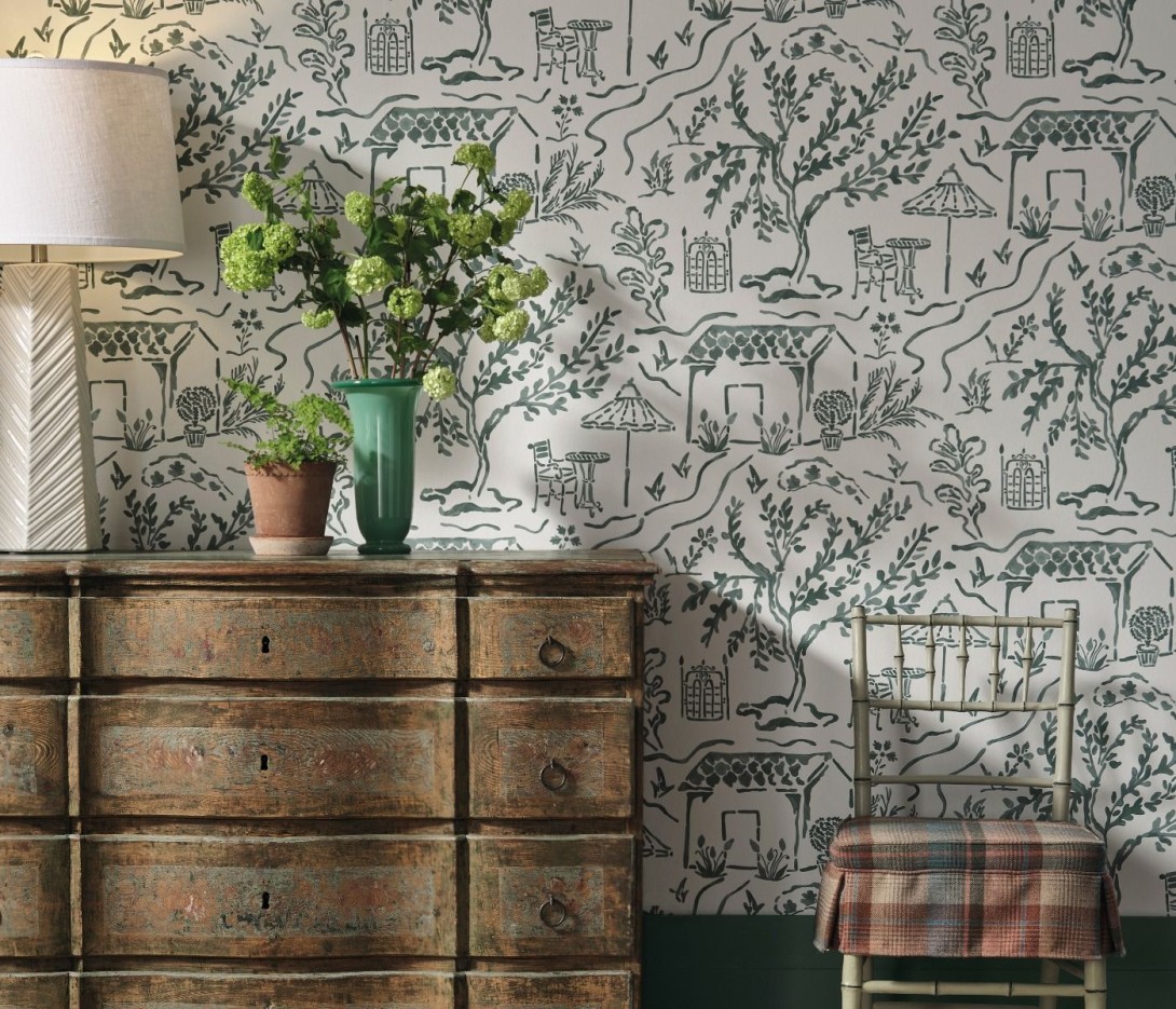 Osborne & Little NCW4594-02 Honfleur La Quintinie Blue/Purple - tapeta toile z motywem ogrodu