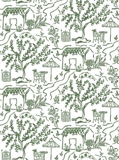Osborne & Little NCW4594-03 Honfleur La Quintinie Chartreuse/Green - tapeta toile z motywem ogrodu
