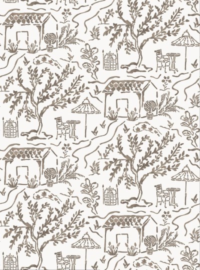 Osborne & Little NCW4594-04 Honfleur La Quintinie Brown/Dark Neutral - tapeta toile z motywem ogrodu