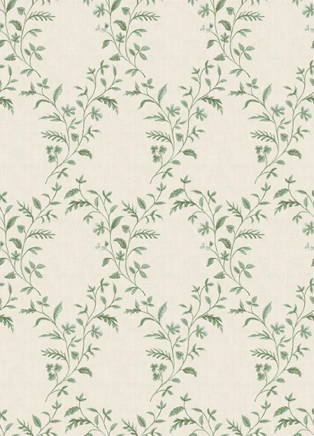 Osborne & Little NCW4596-02 Honfleur Hollingbourne Trellis Chartreuse/Green - tapeta w ornament z gałęzi