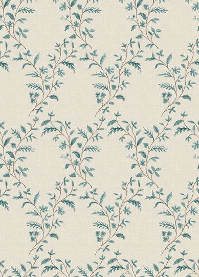 Osborne & Little NCW4596-03 Honfleur Hollingbourne Trellis Turquoise/Teal - tapeta w ornament z gałęzi