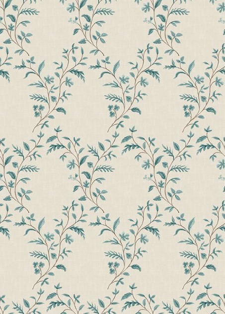 Osborne & Little NCW4596-03 Honfleur Hollingbourne Trellis Turquoise/Teal - tapeta w ornament z gałęzi