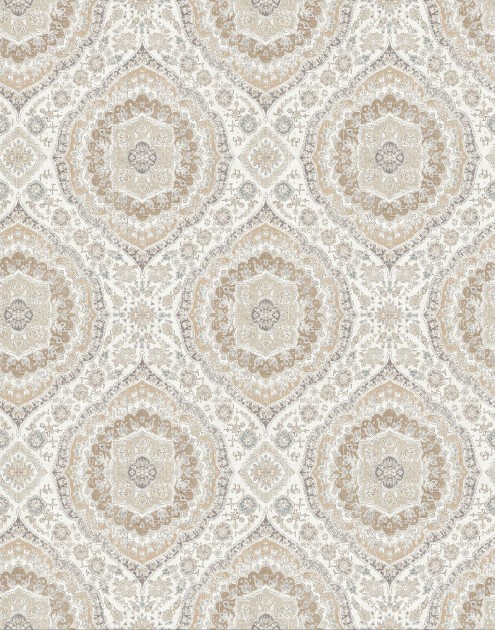 Osborne & Little NCW4597-05 Honfleur Karabali Grey/Black, White/Light Neutral - tapeta w perski ornament