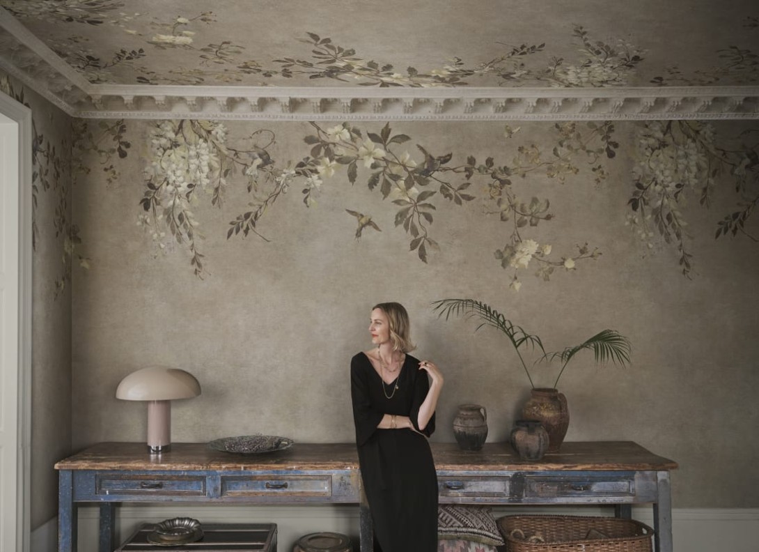 Sandberg S10829 Villa Como Luca Rectangle Beige - mural z wiciokrzewem i wisterią