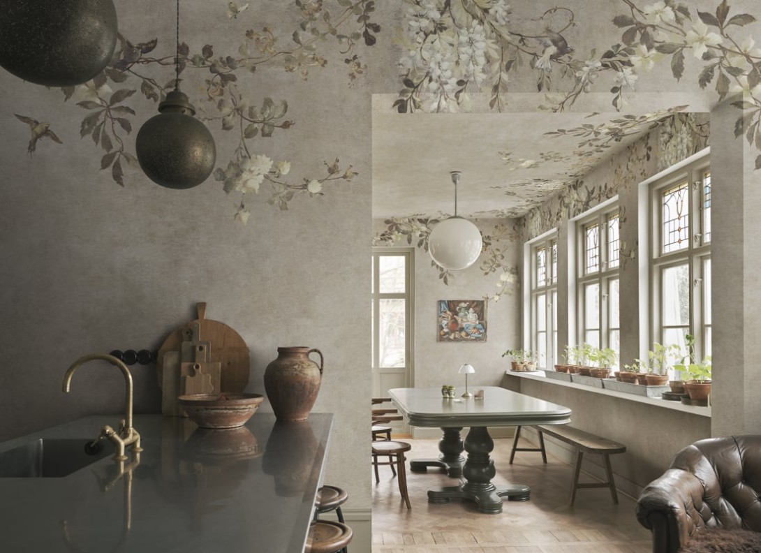 Sandberg S10829 Villa Como Luca Rectangle Beige - mural z wiciokrzewem i wisterią