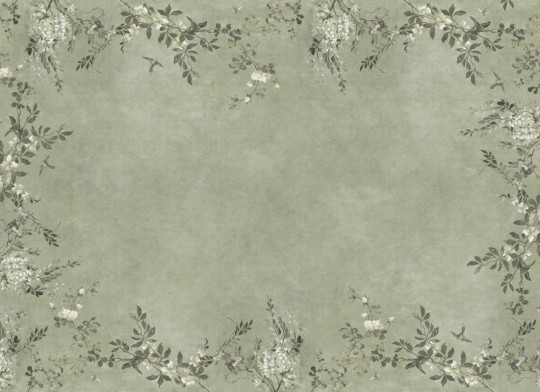 Sandberg S10833 Villa Como Luca Rectangle Sage Green - mural z wiciokrzewem i wisterią