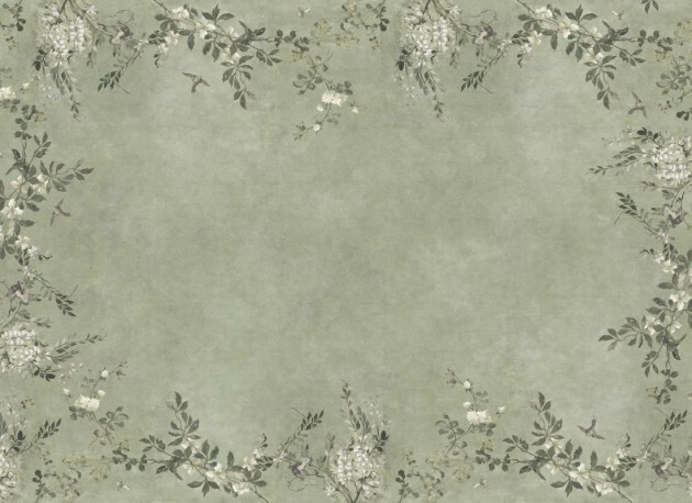 Sandberg S10833 Villa Como Luca Rectangle Sage Green - mural z wiciokrzewem i wisterią