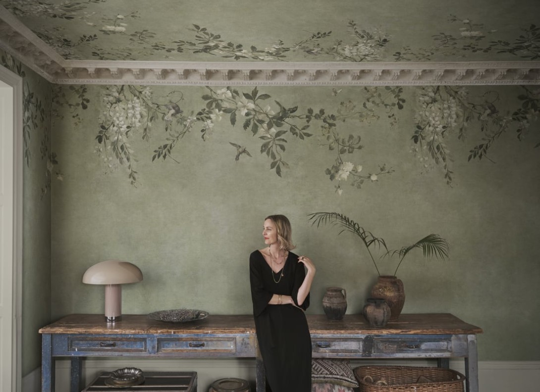 Sandberg S10833 Villa Como Luca Rectangle Sage Green - mural z wiciokrzewem i wisterią
