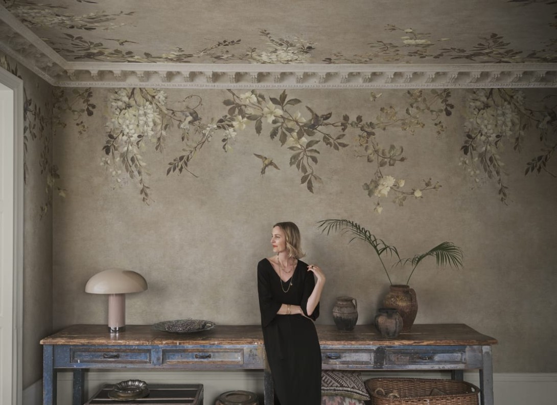 Sandberg S10830 Villa Como Luca Square Beige - mural z wiciokrzewem i wisterią