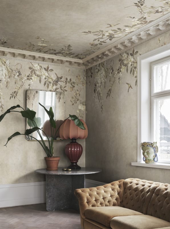 Sandberg S10830 Villa Como Luca Square Beige - mural z wiciokrzewem i wisterią
