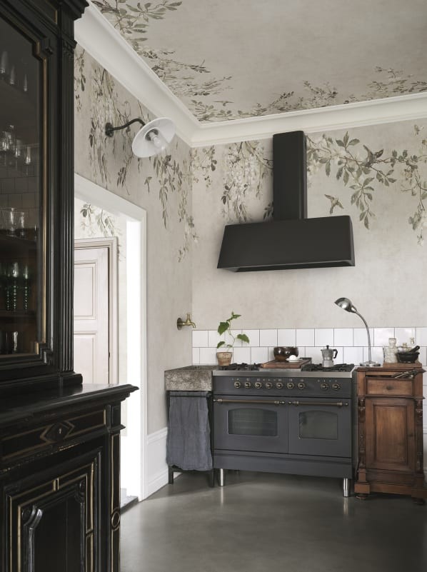 Sandberg S10832 Villa Como Luca Square Sand - mural z wiciokrzewem i wisterią