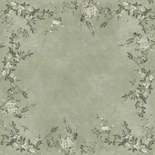 Sandberg S10834 Villa Como Luca Square Sage Green - mural z wiciokrzewem i wisterią