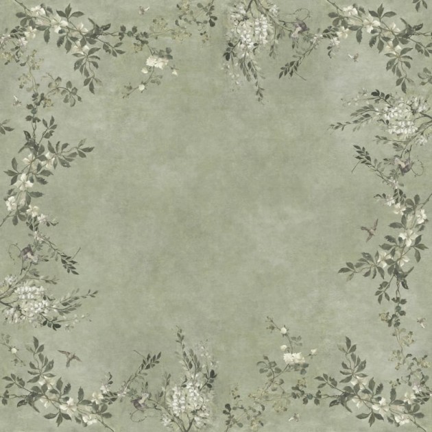 Sandberg S10834 Villa Como Luca Square Sage Green - mural z wiciokrzewem i wisterią