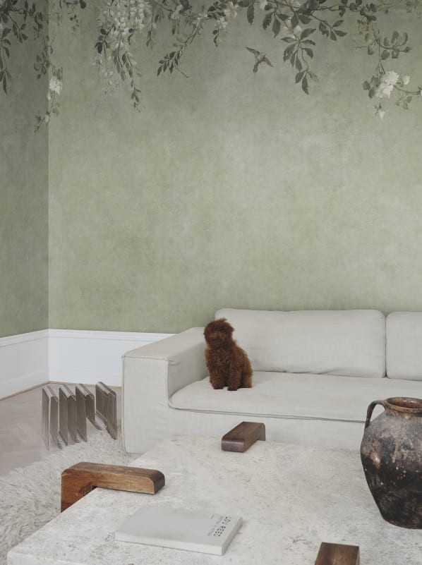 Sandberg S10812 Villa Como Nico Sage Green - mural z roślinną pergolą