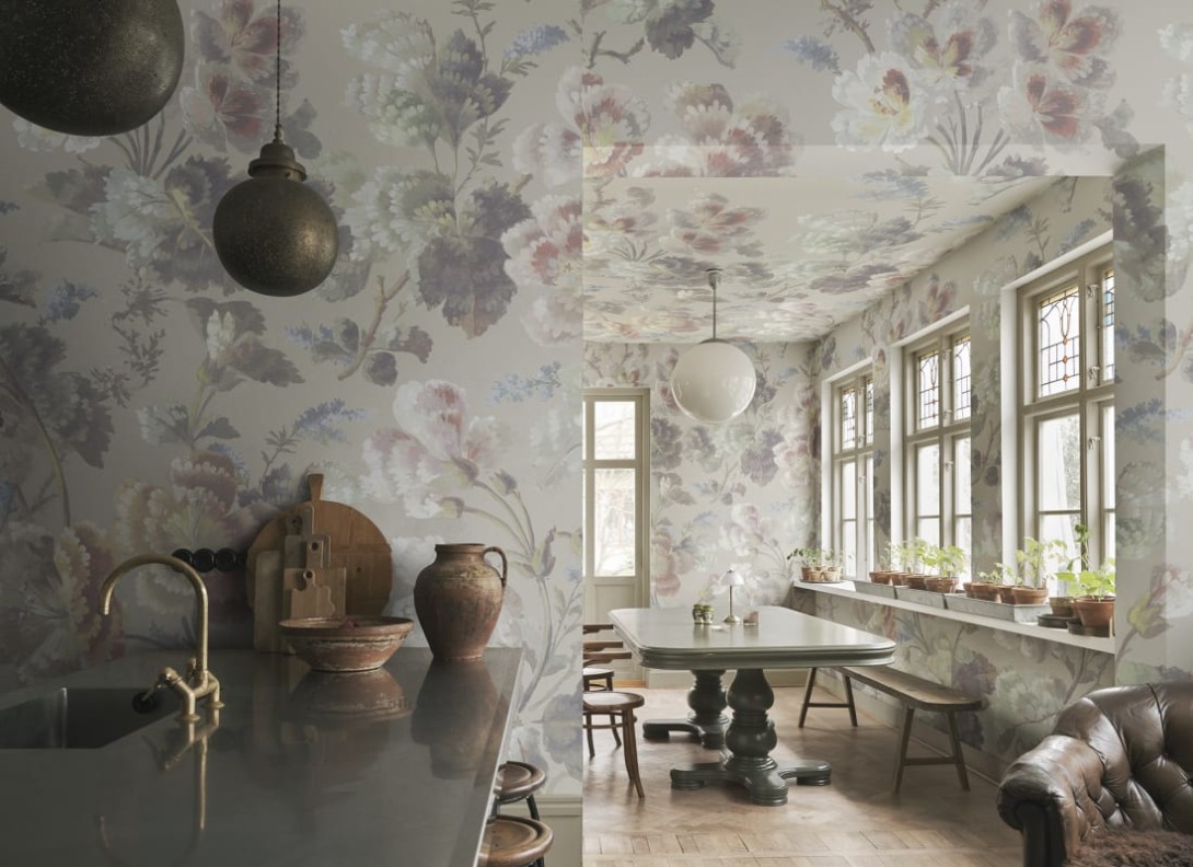 Sandberg S10683 Villa Como Ines Beige - mural roślinny w stylu vintage