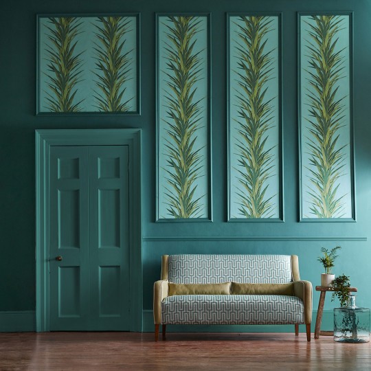 Sanderson DGLW216650 Glasshouse Yucca Grey/Gilver - tapeta w jukkę