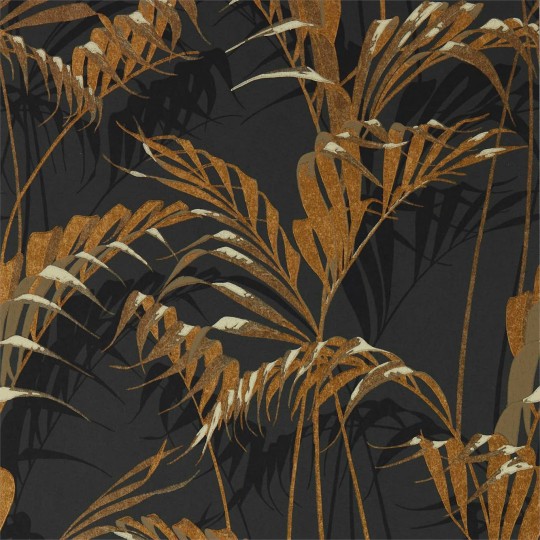 Sanderson DGLW216641 Glasshouse Palm House Charcoal/Gold - tapeta w palmy