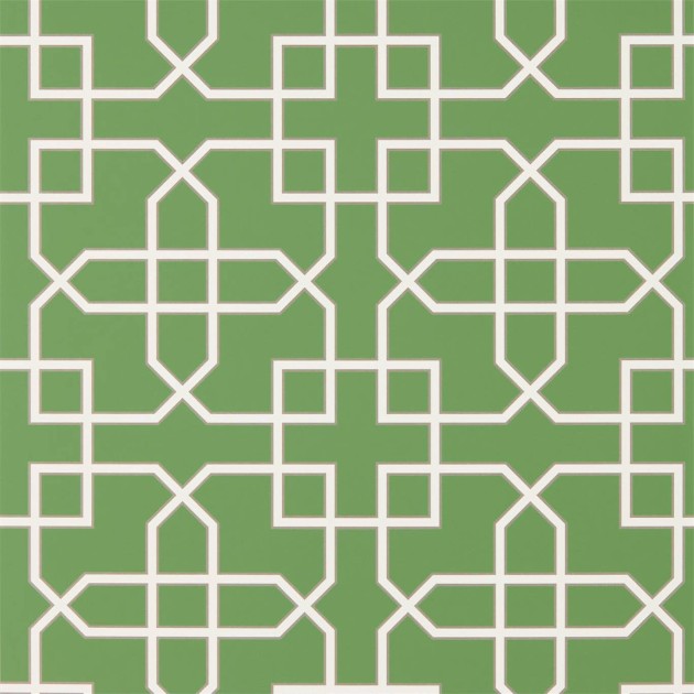 Sanderson DGLW216660 Glasshouse Hampton Trellis Botanical Green - tapeta w kratownicę